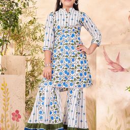 Aarika Girls Floral Printed Panelled Pure Cotton Kurta with Sharara-picture-36