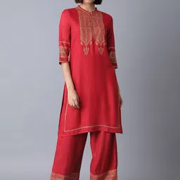 W Women Red  kurta set Kurti with Sharara Yoke Design Empire-picture-10