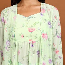 Vishudh Floral Printed Shoulder Straps A-Line Kurta With Sharara And Jacket image 2