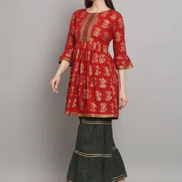 RANGMAYEE Floral Printed A-line Kurta with Sharara image 4