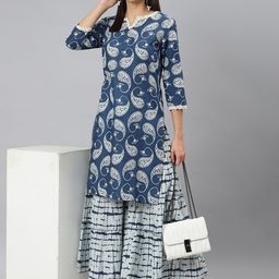 Khushal K Paisley Printed Notch Neck Pure Cotton Kurta with Sharara-19
