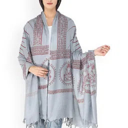 Exotic India Women Ethnic Motifs Printed Banarasi Silk Shawl-image-43