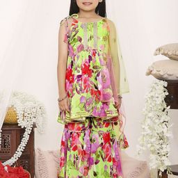 KID1 Girls Floral Printed Pleated Kurta with Sharara & With Dupatta-image-63