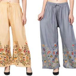 Pack of 2 Women Comfort Fit Multicolor Cotton Blend Trousers-image-102