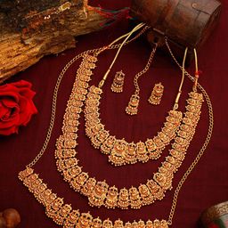 Yellow Chimes Gold Plated Temple Jewellery set With Kamarband-image-20