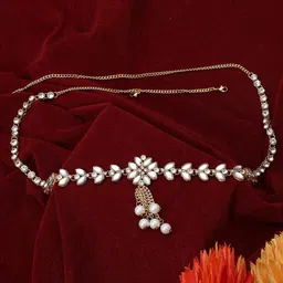 ANIKAS CREATION Gold-Plated White Kundan-Studded & Beaded Kamarbandh-43