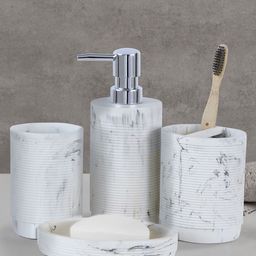 OBSESSIONS 4 Pcs White & Grey Marble Printed Bathroom Accessories Set-15
