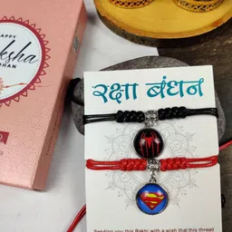 EL REGALO Set Of 2 Stone-Studded Charm Rakhi With Roli & Chawal & Card-86