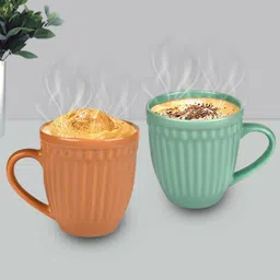 URBAN CHEF Set of 2 Mustard Yellow & Sea Green Textured Ceramic Matte Mugs-12
