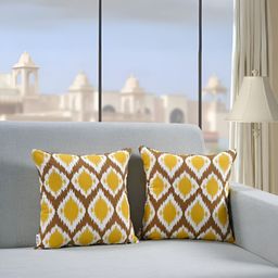 Aurave Mustard & Brown 2 Pieces Geometric Square Cushion Covers-image-12