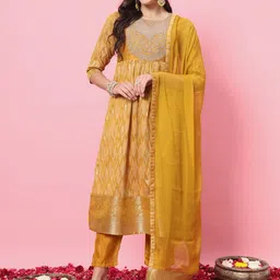 VredeVogel Ethnic Motifs Woven Design Empire Thread Work Kurta With Trousers & Dupatta-picture-8
