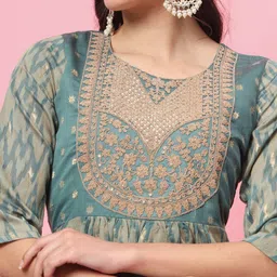 VredeVogel Geometric Printed Thread Work Empire Kurta With Trousers & Dupatta image 3