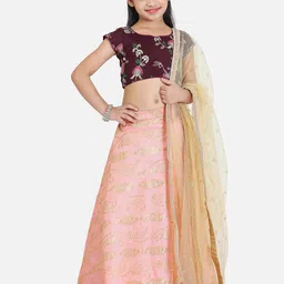 Ethnovog Girls Embroidered Thread Work Ready to Wear Lehenga & Blouse With Dupatta-image-74