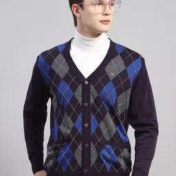 Monte Carlo Argyle Printed V-Neck Cardigan Sweater-image-12