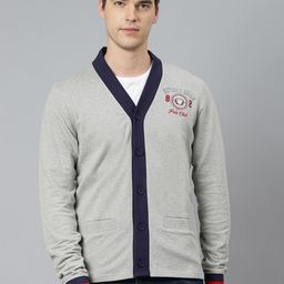 Beverly Hills Polo Club Men Grey & Navy Blue Cotton Cardigan-image-100