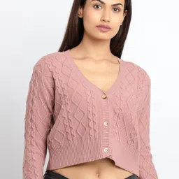 Status Quo Women Pink Cable Knit Cardigan-image-30
