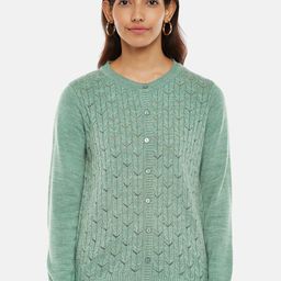 Honey by Pantaloons Women Green round neckCardigan sweater-image-92
