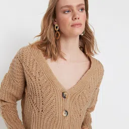 Trendyol Women Camel Brown Crop Cardigan-46