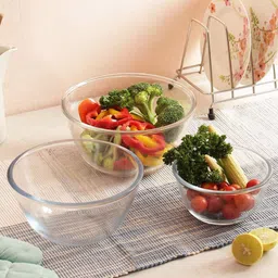 Femora Set of 3 Transparent Borosilicate Glass Microwave Safe All-Purpose Mixing Bowl-8