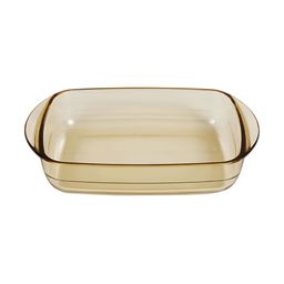 Kuber Industries Yellow Rectangular Borosilicate Glass Baking Serving Tray-57
