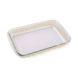 Kuber Industries Transparent Printed Glass Baking Serving Tray-44