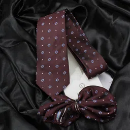 Kovove Unisex Maroon & Blue Floral Tie with Pocket Square-52