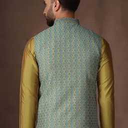 KISAH Printed Nehru Jacket With Pocket Square image 3