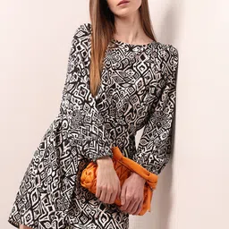 Vero Moda Geometric Printed Round Neck Long Sleeves Mini Fit & Flare Dress-image-60