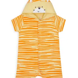 mothercare Infants Yellow & Orange Animal Printed Pure Cotton Hooded Rompers-image-68