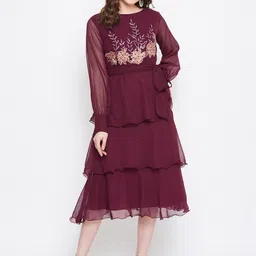Bitterlime Floral Embroidered Sequined Fit & Flare Midi Dress-picture-0