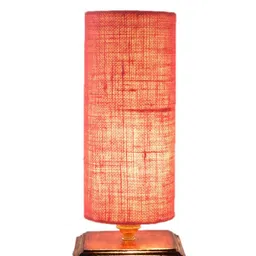 Devansh Pink Jute Table Lamp With Wood Square Base image 3