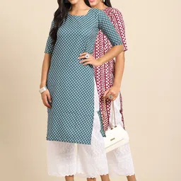 KALINI Women Pack Of 2 Blue & Maroon Geometric Printed Crepe Kurta-image-73