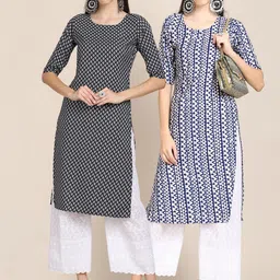 KALINI Women Pack Of 2 Geometric Printed Thread Work Block Print Handloom Kurta-image-98