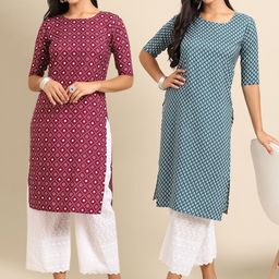 KALINI Women Pack Of 2 Maroon & Blue Geometric Printed Crepe Kurta-32