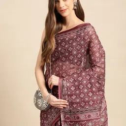 SHANVIKA Ethnic Motifs Printed Pure Cotton Block Print Saree image 1