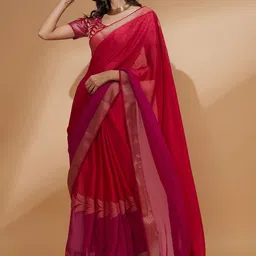all about you Pink Floral Woven Design Zari Detailed Pure Chiffon Saree-39