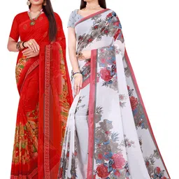SAADHVI Pack of 2 White & Red Floral Pure Georgette Saree-picture-42