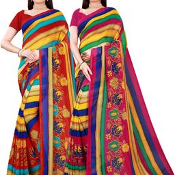 Florence Pink & Yellow Set of 2 Pure Georgette Saree-image-81