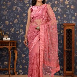 House of Pataudi Floral Embroidered Net Sarees-image-50