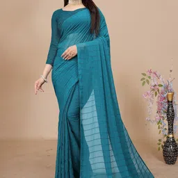 K 5 Fashion Striped Embroidered Pure Chiffon Saree-image-67