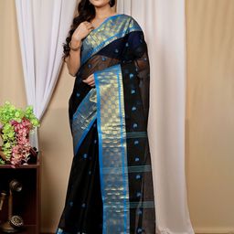 PuJoy Woven Design Pure Cotton Taant Saree-image-94