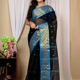 DipDiya Woven Design Zari Pure Cotton Handloom Taant Saree-image-86