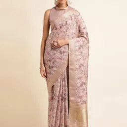 DOI MOI Floral Organza Printed Banarasi Saree-picture-29