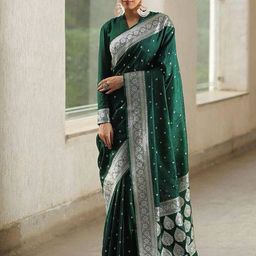 KALINI Ethnic Motifs Woven Design Zari Silk Cotton Banarasi Saree-picture-35