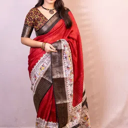 KALINI Checked Zari Silk Blend Banarasi Saree-image-88