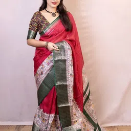 KALINI Checked Zari Silk Blend Banarasi Saree-image-86