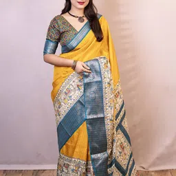 KALINI Checked Zari Silk Blend Banarasi Saree-image-85