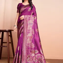 RICH & ROMAN Ethnic Motif Zari Woven Pure Silk Saree-48