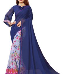 VEDANT VASTRAM Floral Printed Pure Georgette Half and Half Saree-image-15