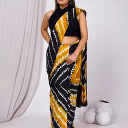 JAIPURI BLOCK PRINT Tie & Dye Dyed Pure Cotton Mulmul Bandhani Saree-27